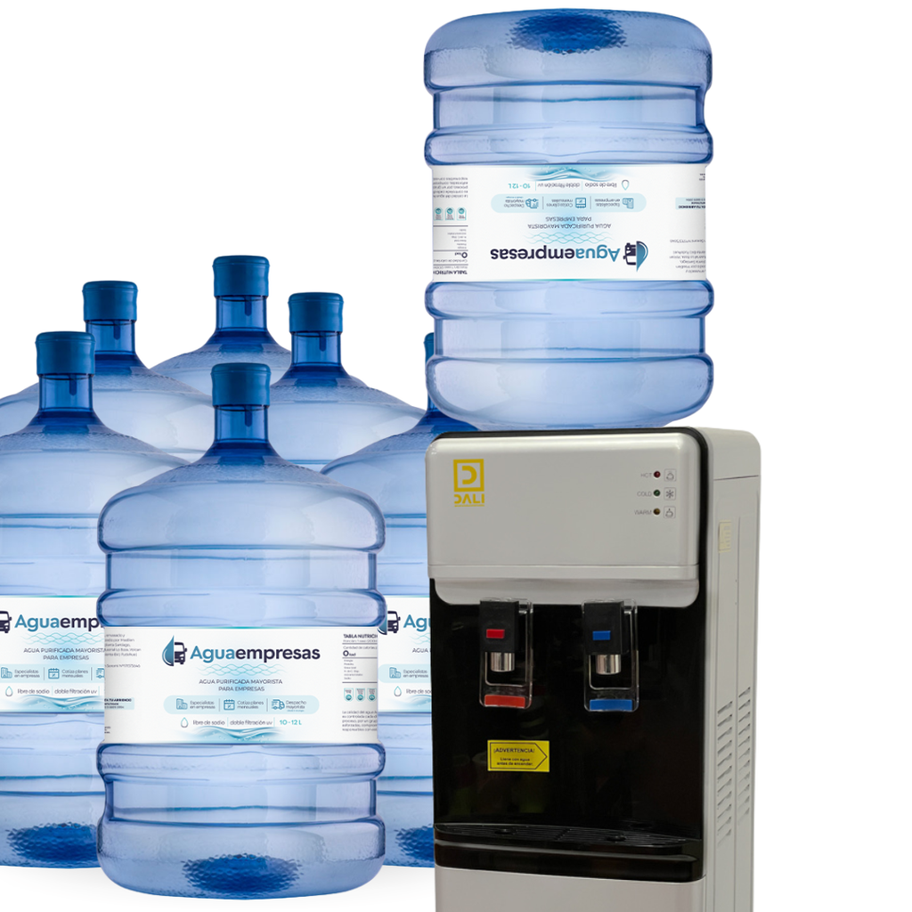 Pack Inicial Dispensador Bidon oculto + 7 Bidones 20 Litros